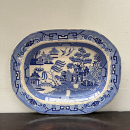 Antique English Willow Pattern Meat Plate c1840's