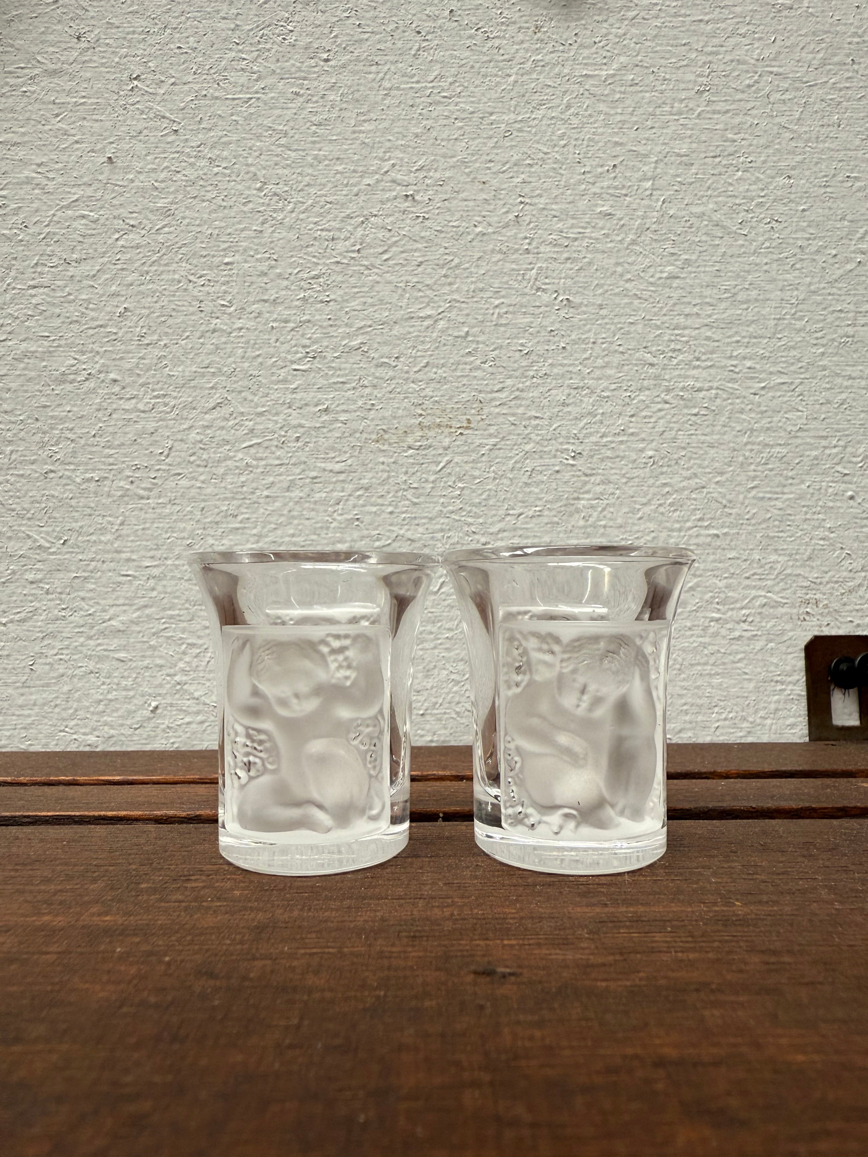 Set of Two Lalique "Enfant" Shot Glasses