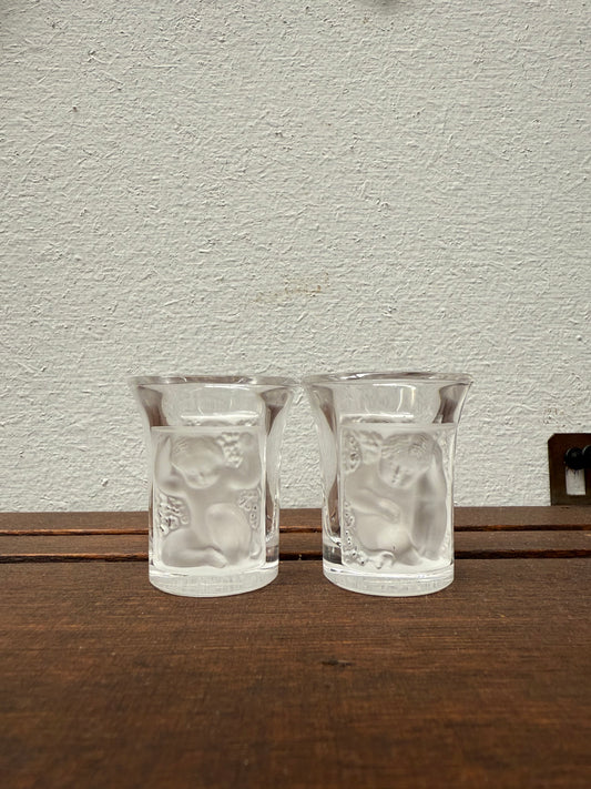 Set of Two Lalique "Enfant" Shot Glasses