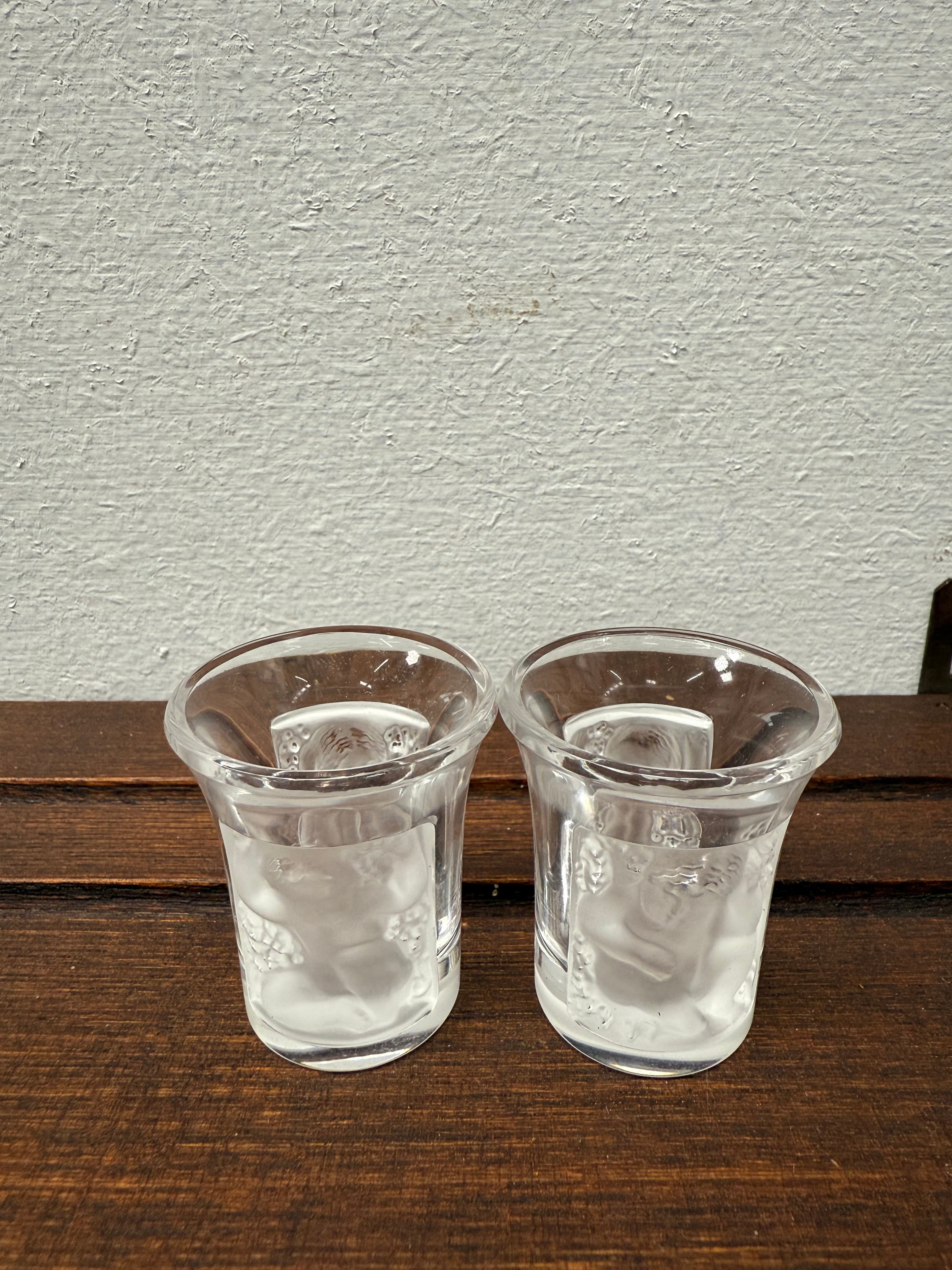 Set of Two Lalique "Enfant" Shot Glasses