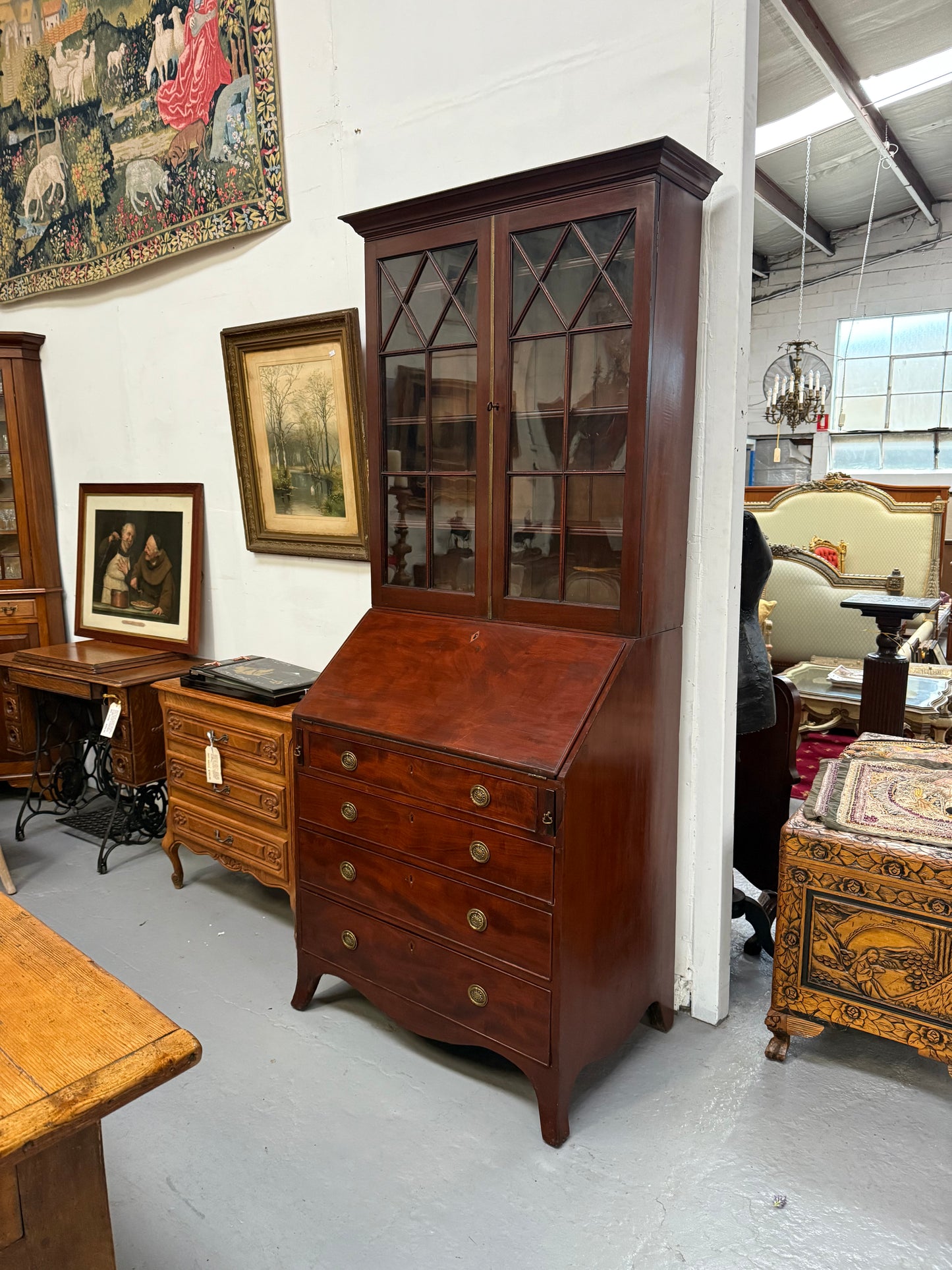 Desirable George 3rd Mahogany Bureau Bookcase