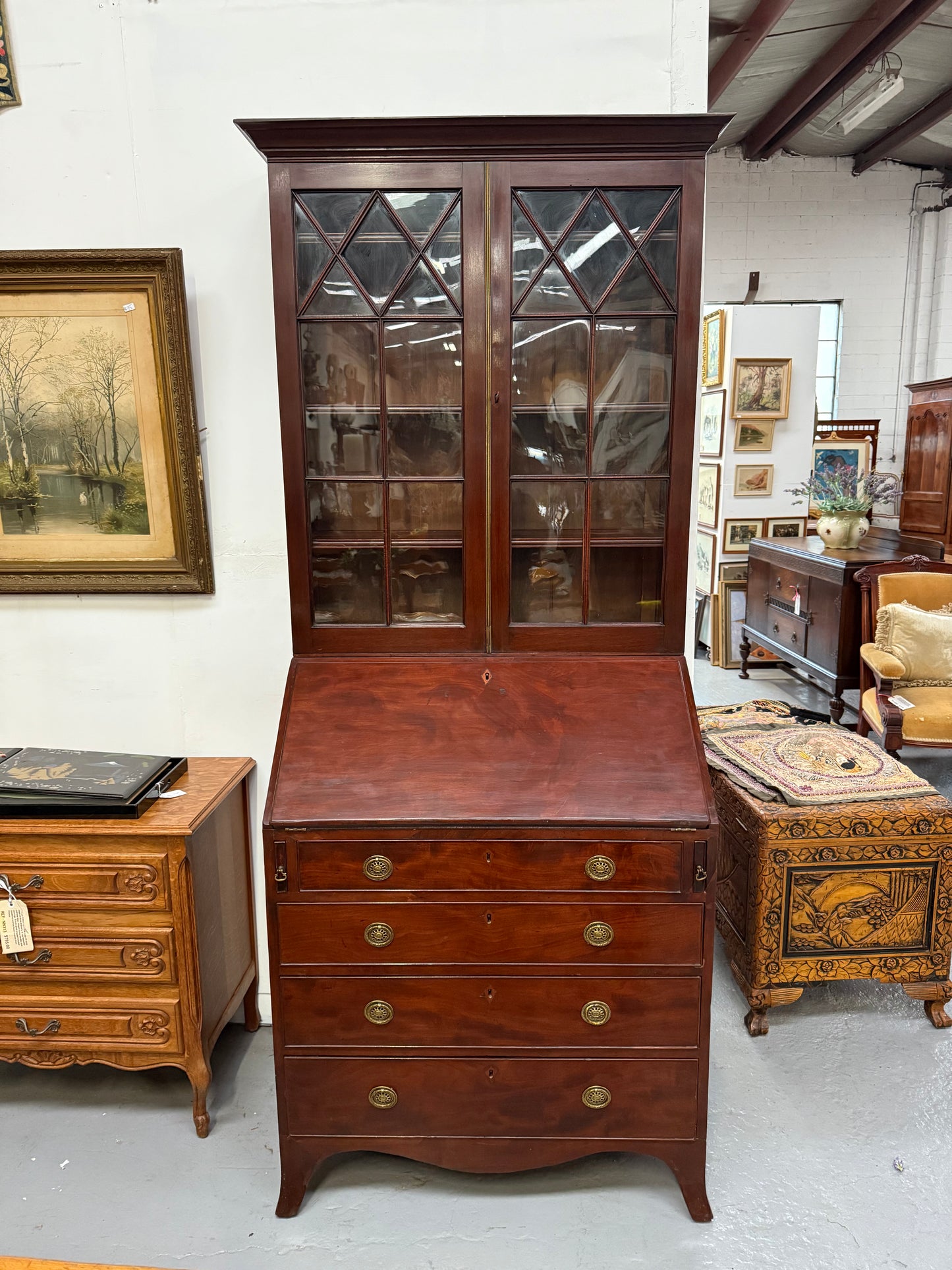 Desirable George 3rd Mahogany Bureau Bookcase