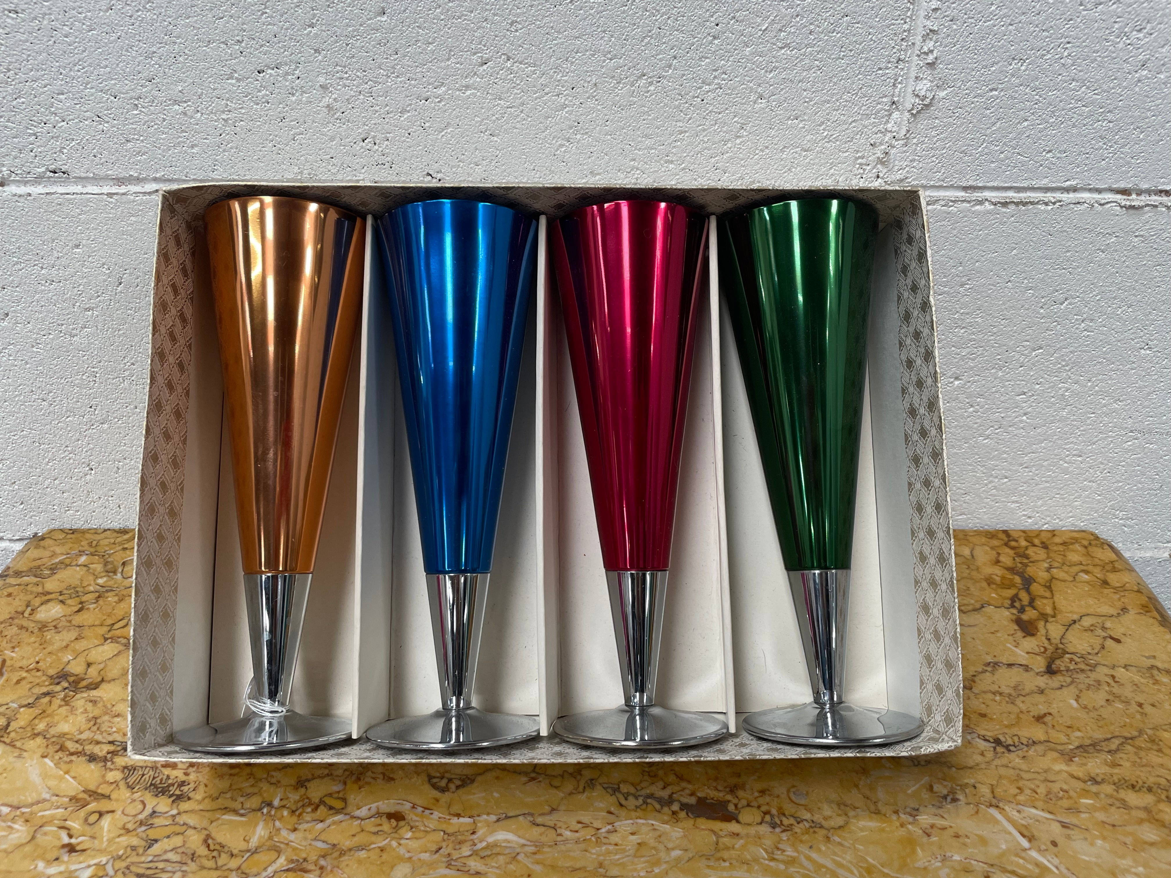 Boxed Set Of Four Anodized Retro Champagne Glasses | Antique & Vintage | Moonee Ponds Antiques | Australia Wide Delivery