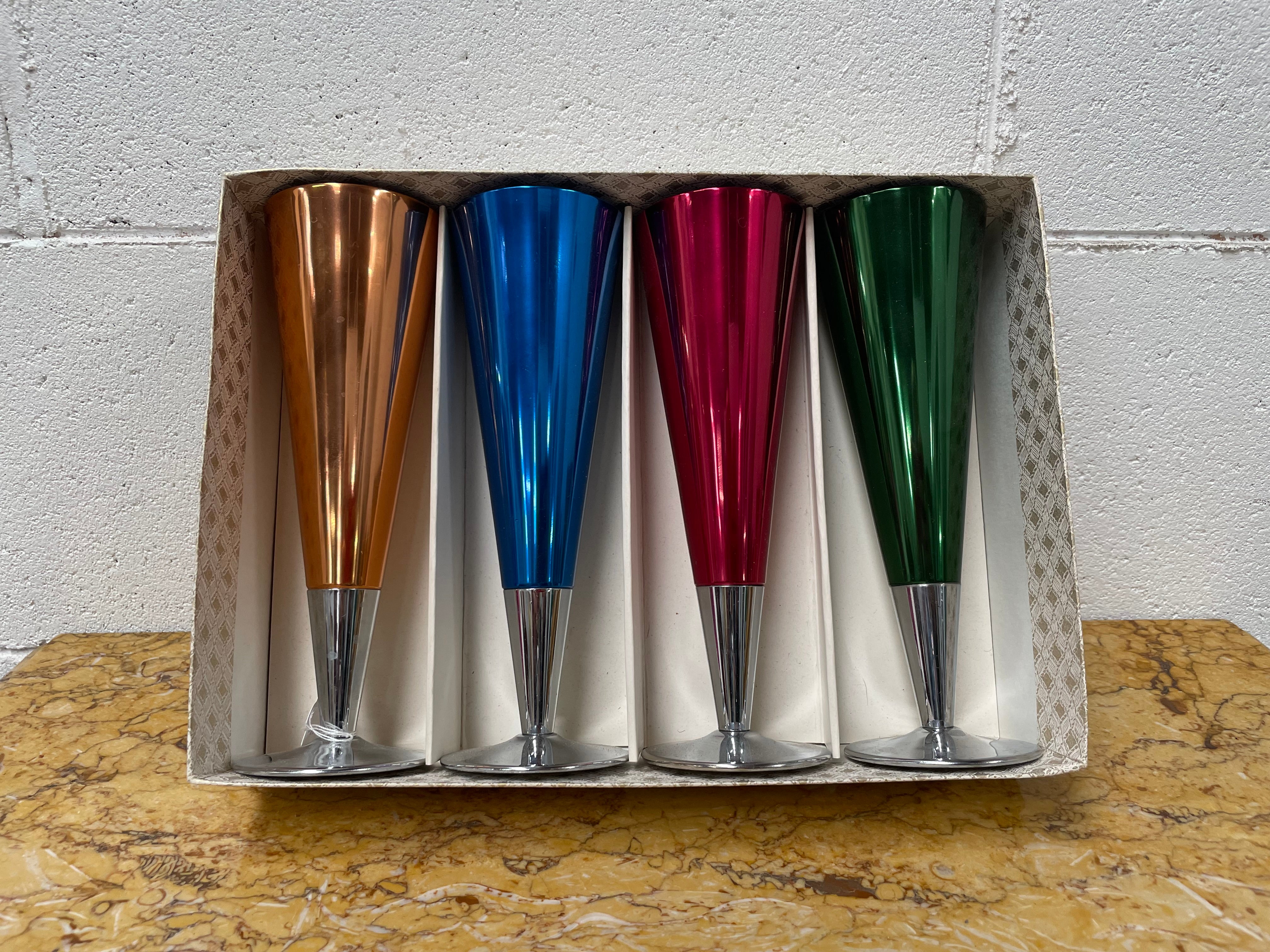 Boxed Set Of Four Anodized Retro Champagne Glasses | Antique & Vintage | Moonee Ponds Antiques | Australia Wide Delivery