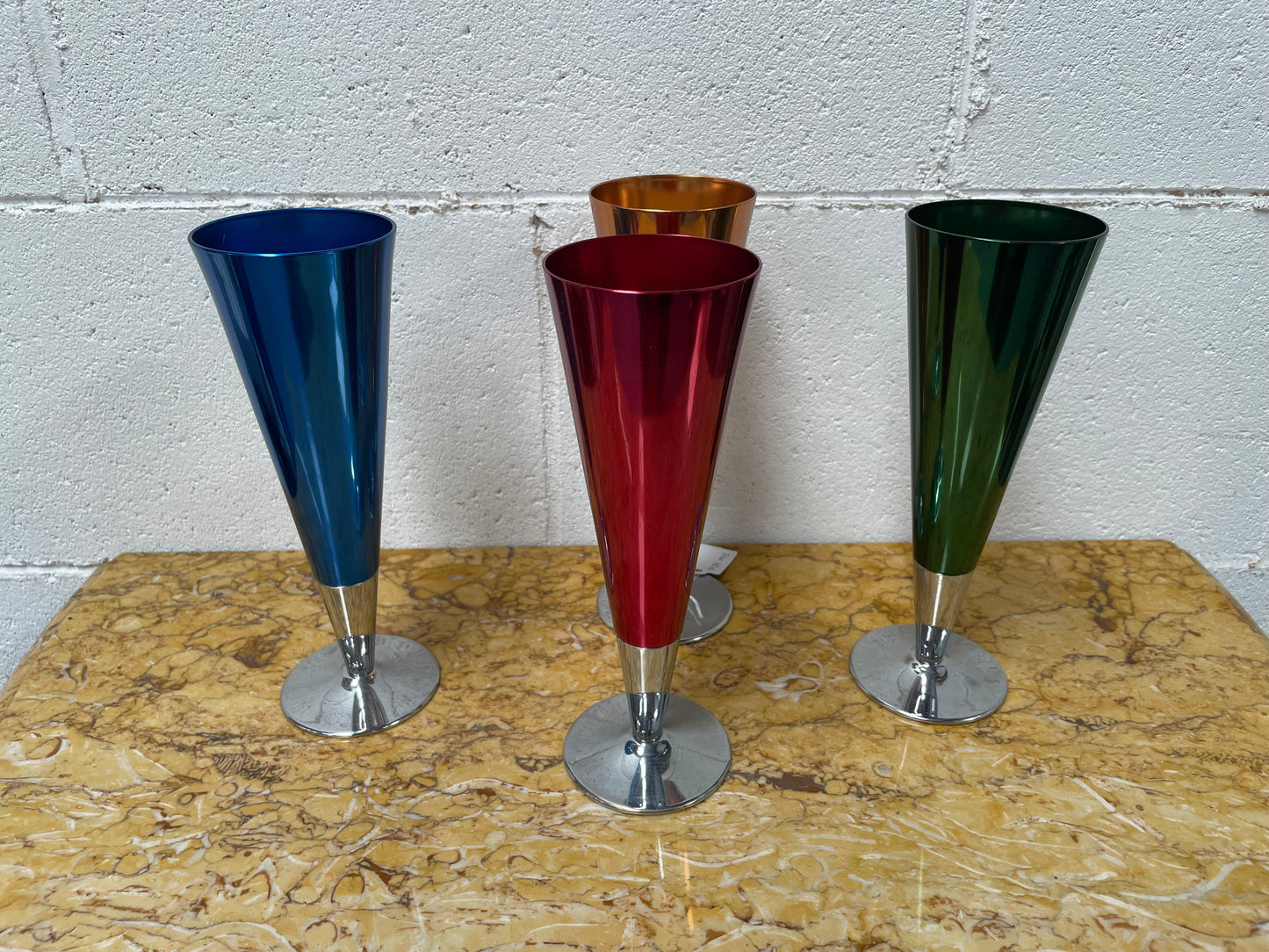 Boxed Set Of Four Anodized Retro Champagne Glasses