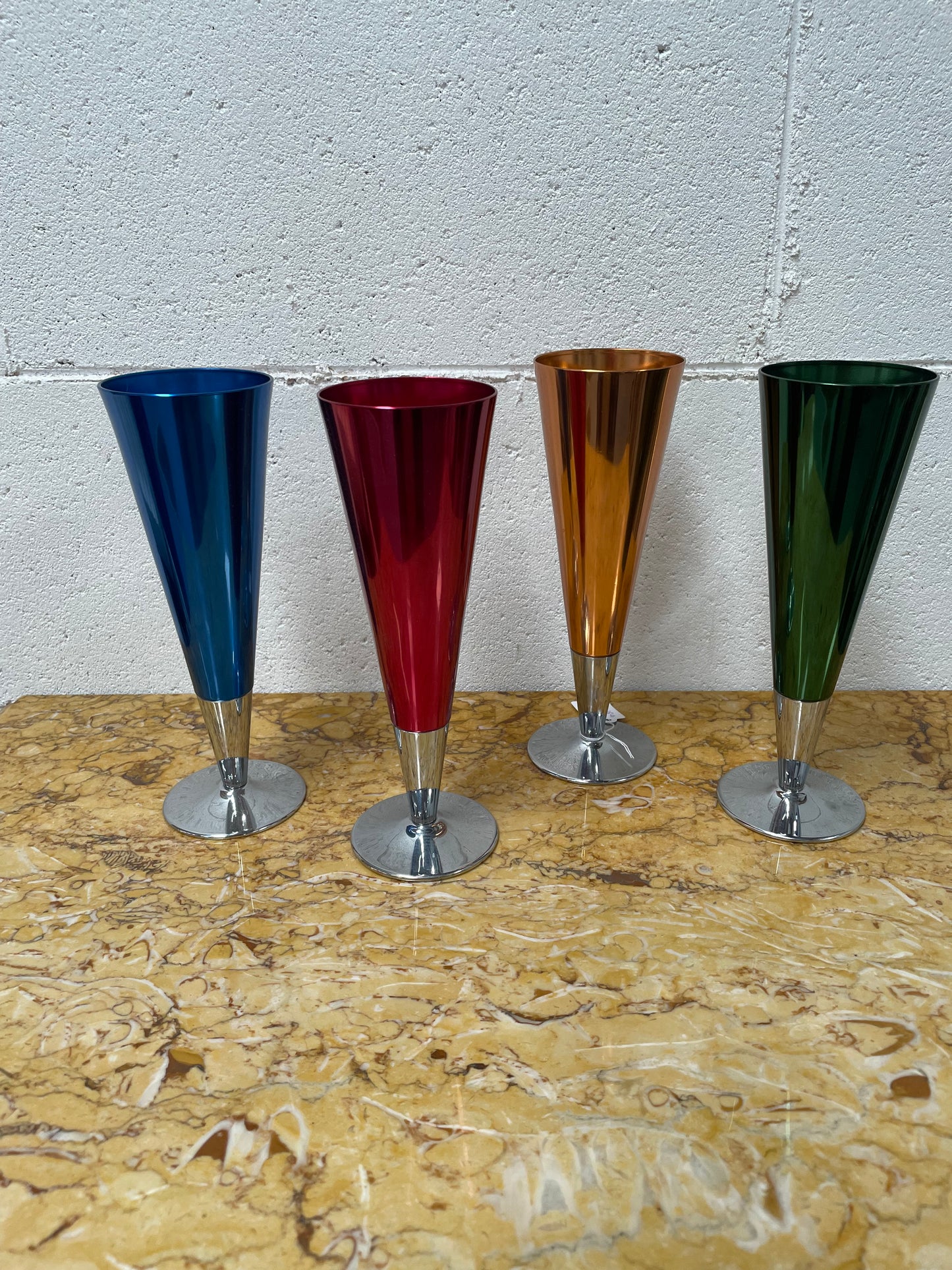 Boxed Set Of Four Anodized Retro Champagne Glasses