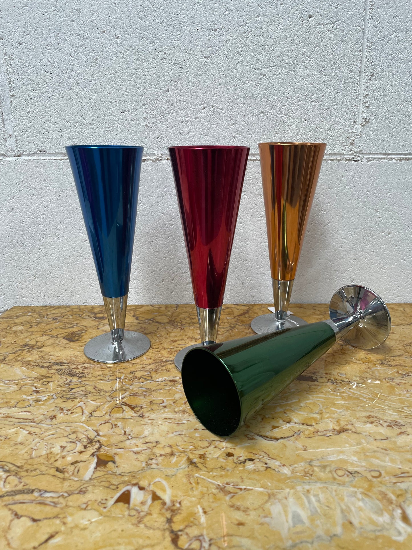 Boxed Set Of Four Anodized Retro Champagne Glasses