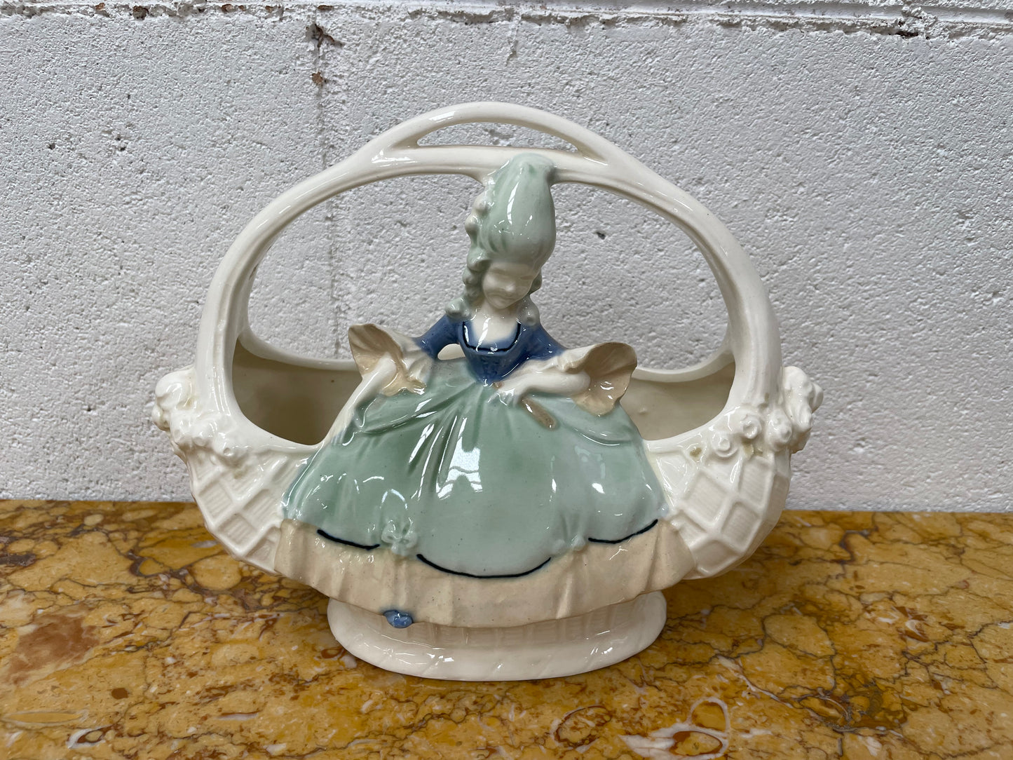Antique Figurine Vase Basket