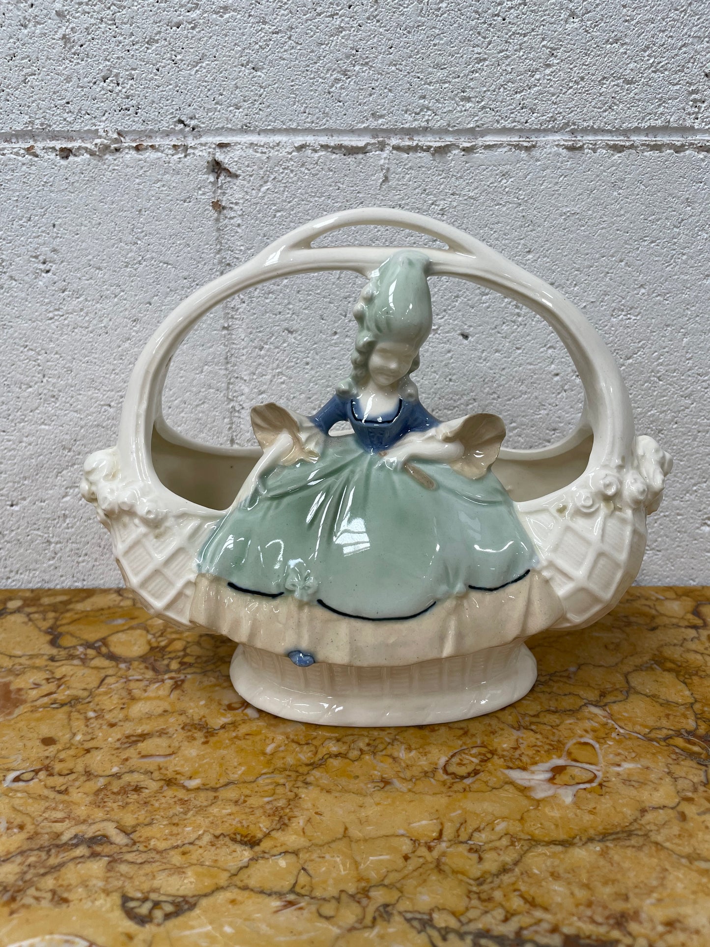 Antique Figurine Vase Basket