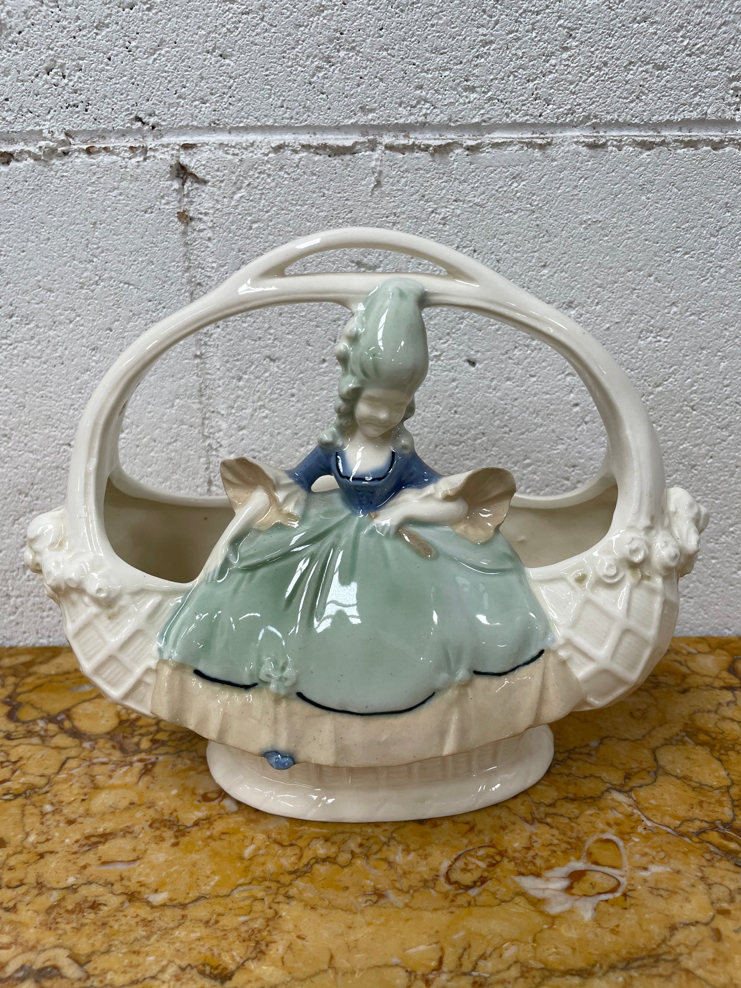 Antique Figurine Vase Basket