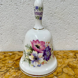 Lovely fine bone China Monthly Flower 'January' bell, made in Taiwan. It is in good original condition.