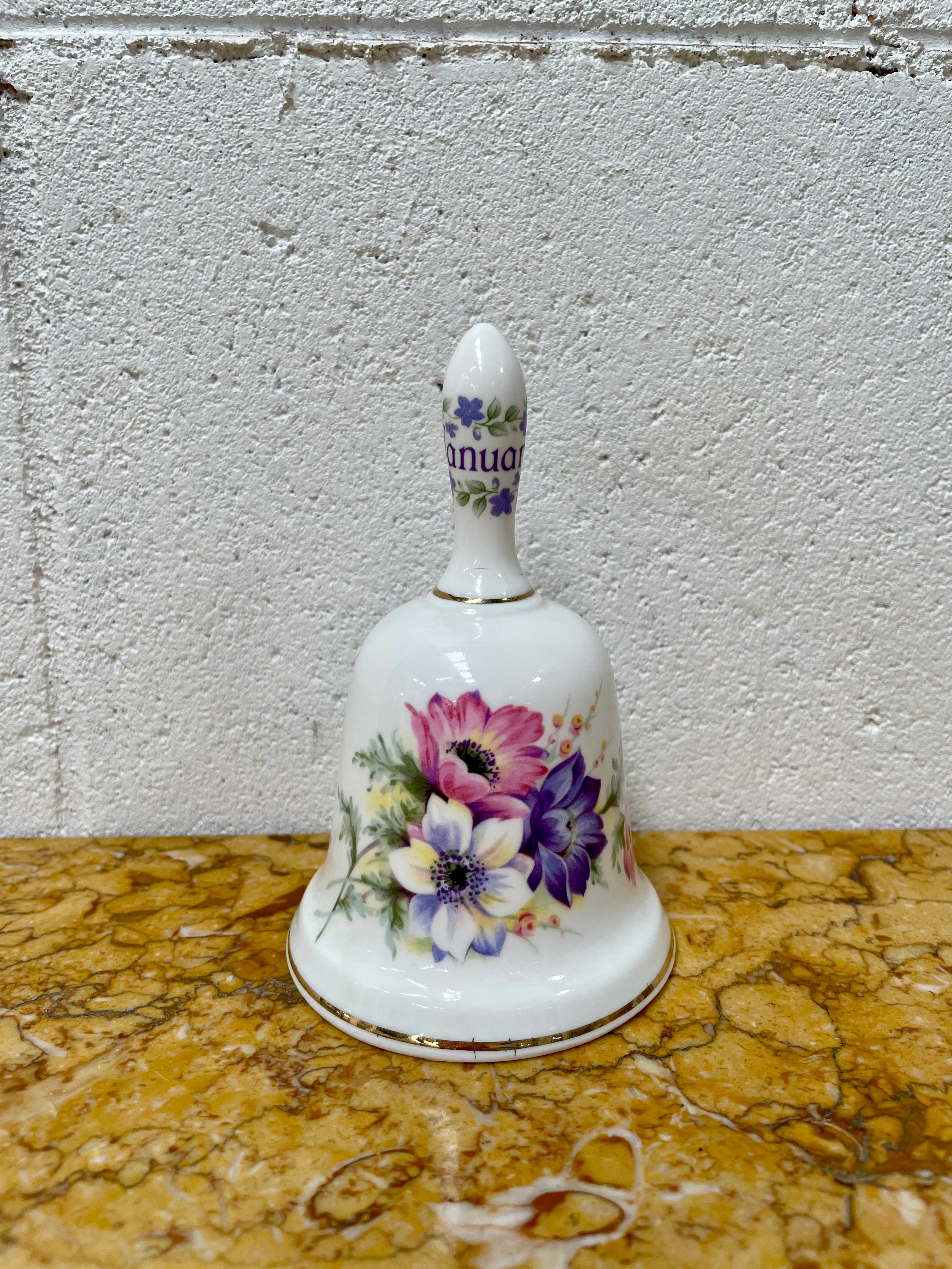 "Monthly Flower" Fine Bone China January Bell | Antique & Vintage | Moonee Ponds Antiques | Australia Wide Delivery