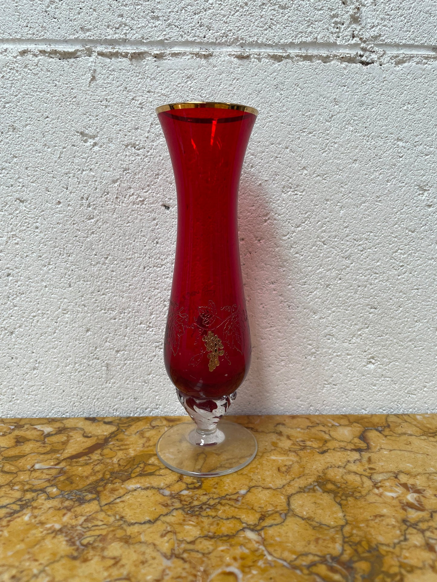 Miniature Bohemian Ruby & Gilt Vase