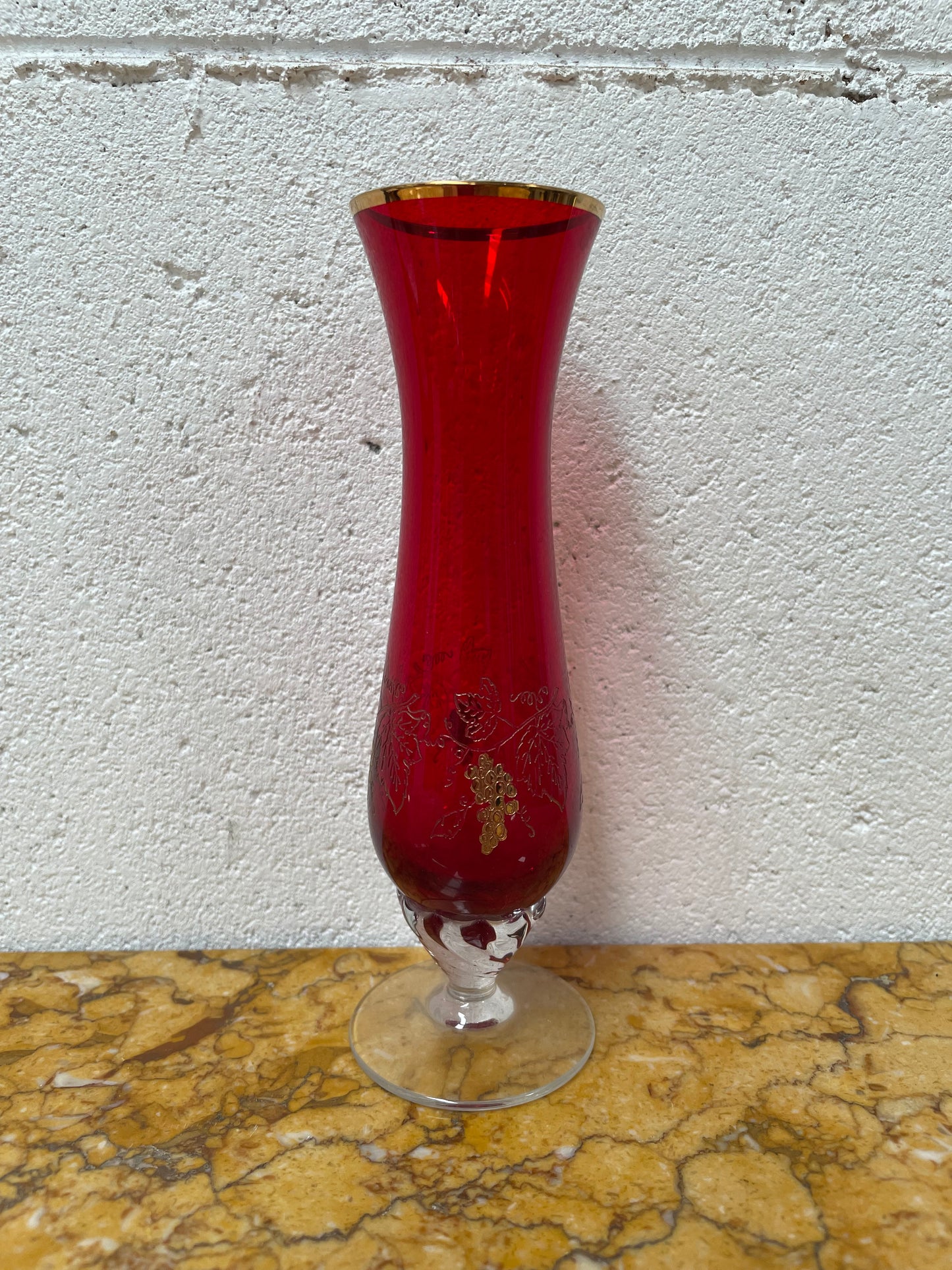 Miniature Bohemian Ruby & Gilt Vase