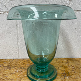 Unusual Rolled Edge Deco Green Vase