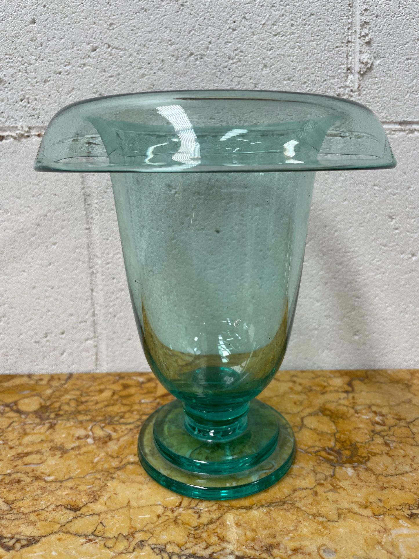 Unusual Rolled Edge Deco Green Vase