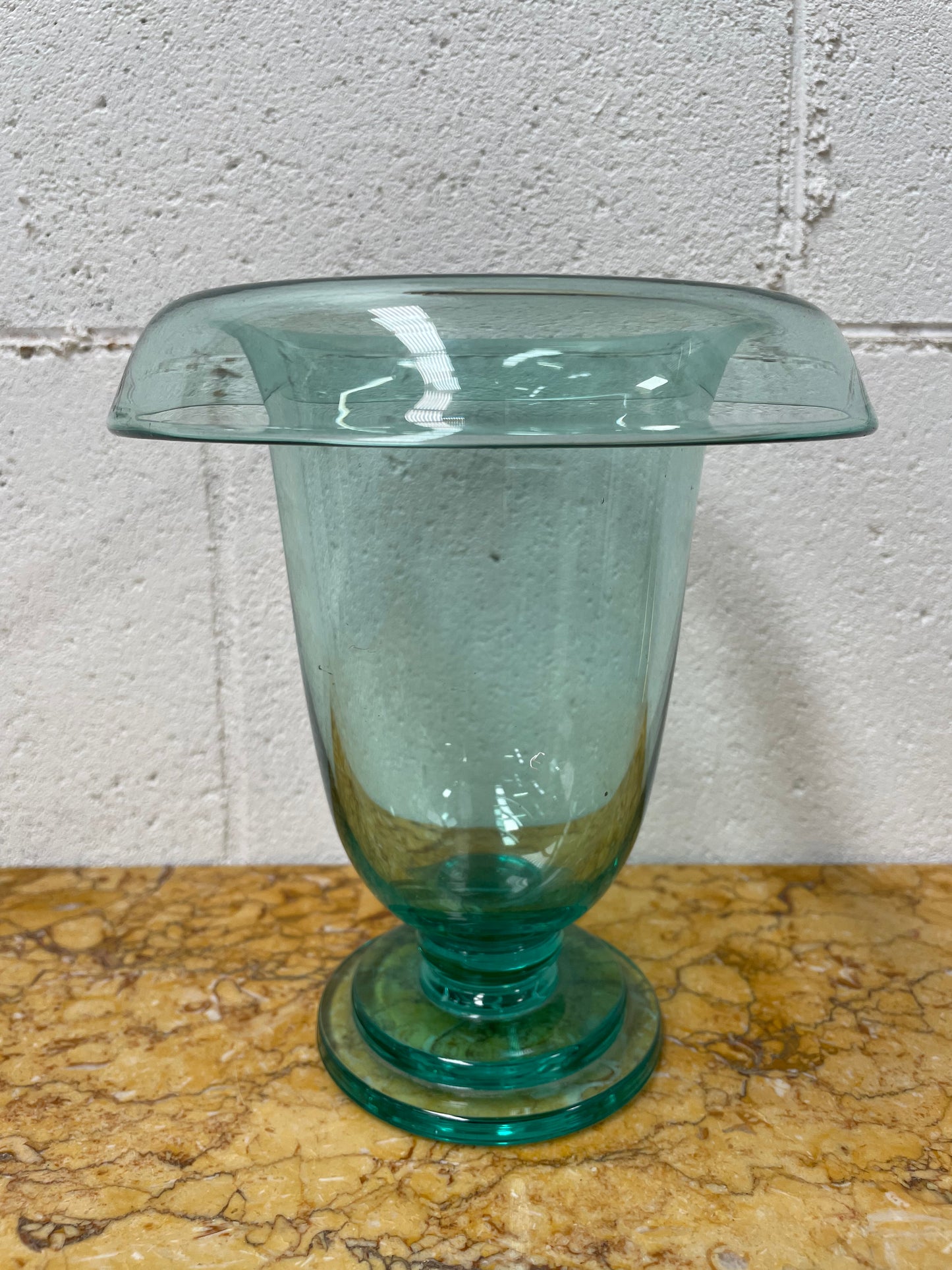 Unusual Rolled Edge Deco Green Vase