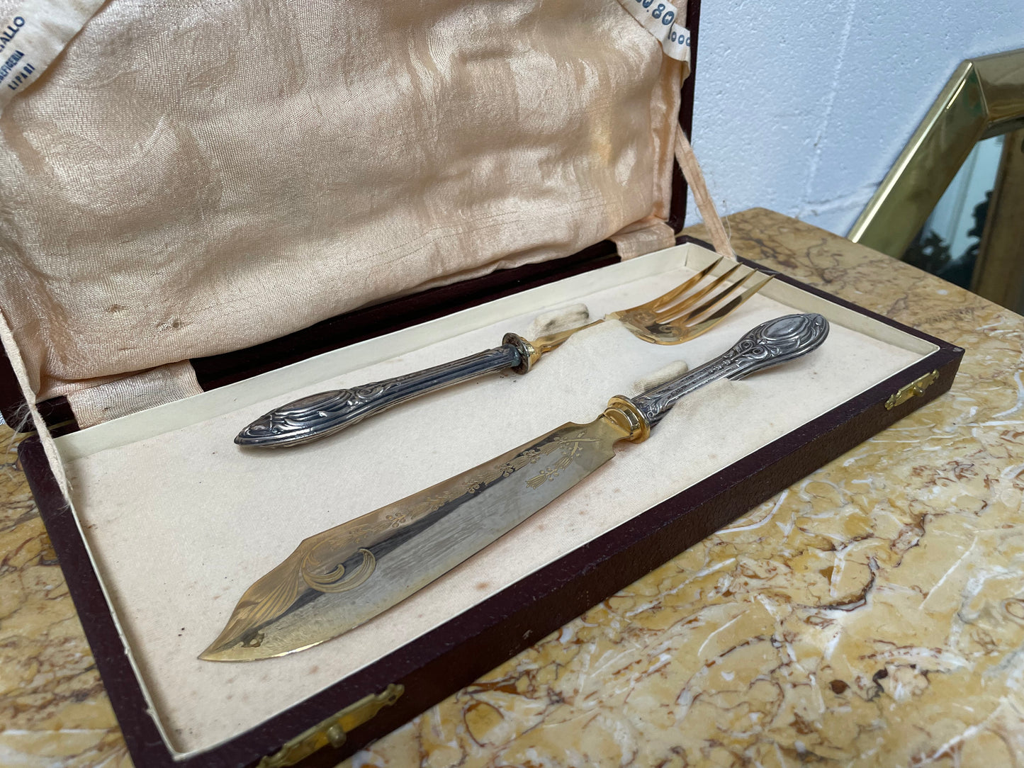 Silver & Silver Gilt Fish Service In Orig Box