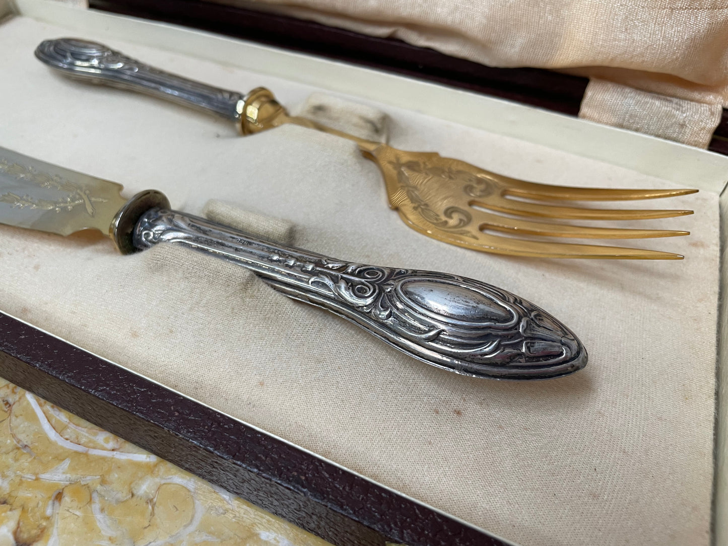 Silver & Silver Gilt Fish Service In Orig Box