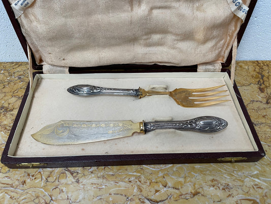 Silver & Silver Gilt Fish Service In Orig Box