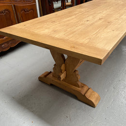 Impressive vintage reclaimed spruce dining table of large proportions. It is in the monastery style with a practical wax finish. Seats 12 persons comfortably and would be great for entertaining. In excellent condition. Please see photos as they form part of the description and condition.