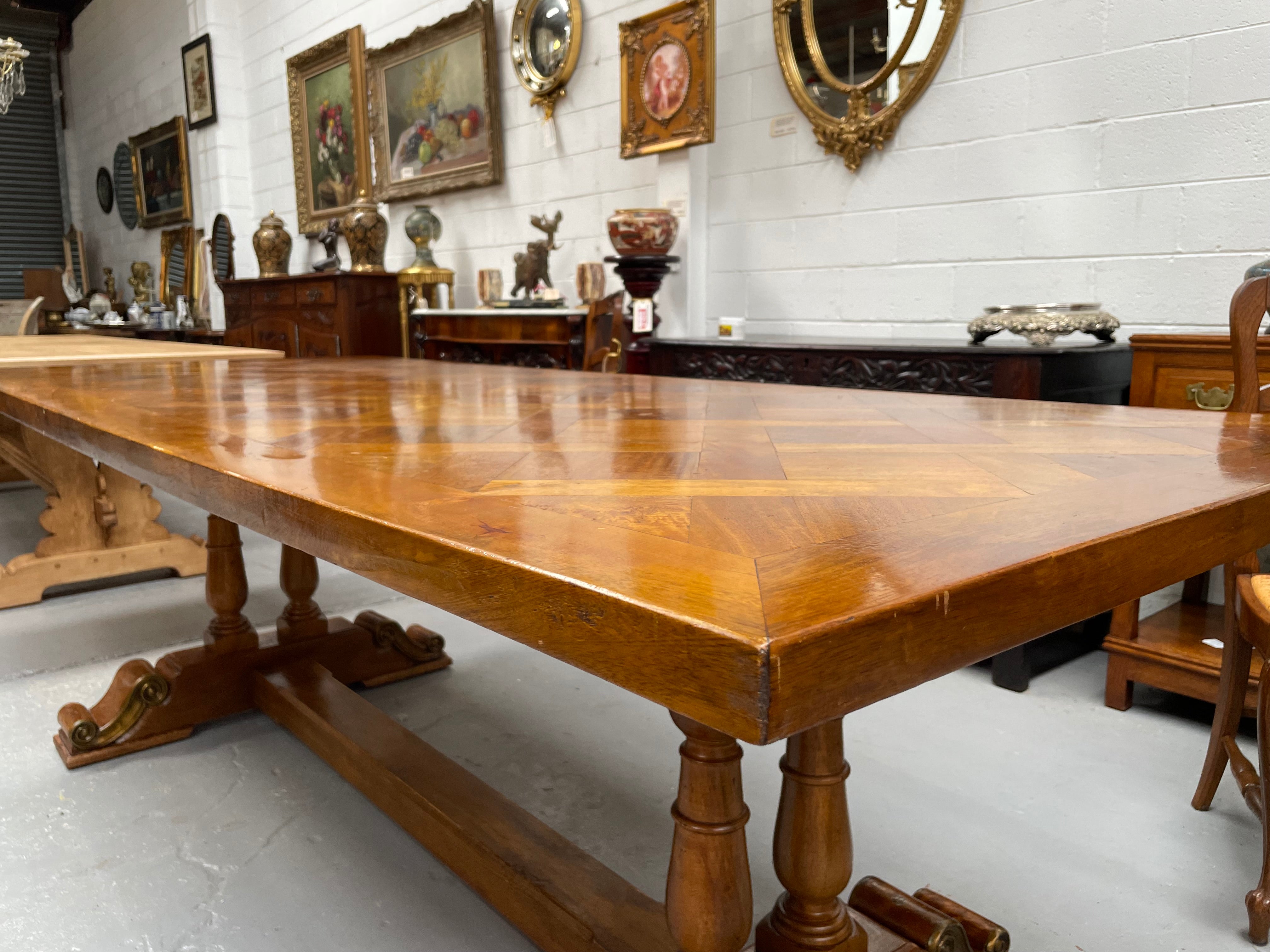 Vintage Reclaimed Mahogany Parquetry Top Monastery Style Dining Table | Antique & Vintage | Moonee Ponds Antiques | Australia Wide Delivery