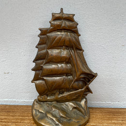 Antique Bronze Ship Bookend/Statue