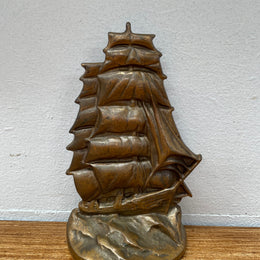 Antique Bronze Ship Bookend/Statue