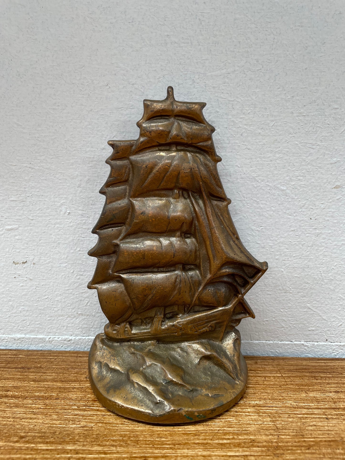 Antique Bronze Ship Bookend/Statue