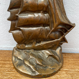 Antique Bronze Ship Bookend/Statue