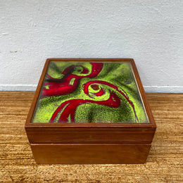 Vintage Enamel & Mahogany Trinket Box