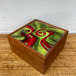 Vintage Enamel & Mahogany Trinket Box