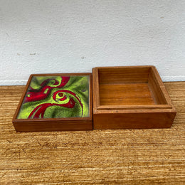 Vintage Enamel & Mahogany Trinket Box