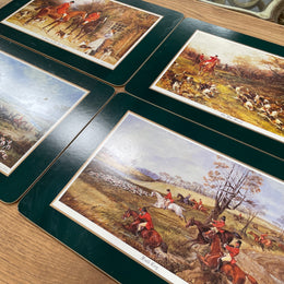 Set of Eight Vintage Hunting Scene Place Mats With Cork Back