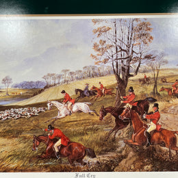 Set of Eight Vintage Hunting Scene Place Mats With Cork Back