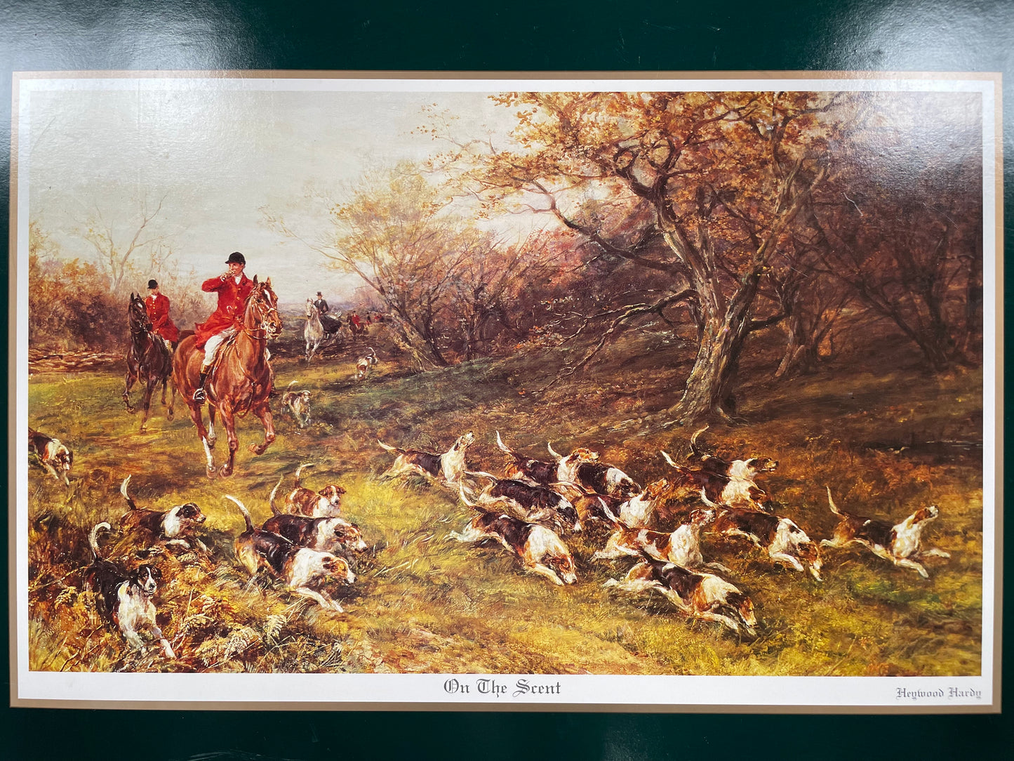 Set of Eight Vintage Hunting Scene Place Mats With Cork Back