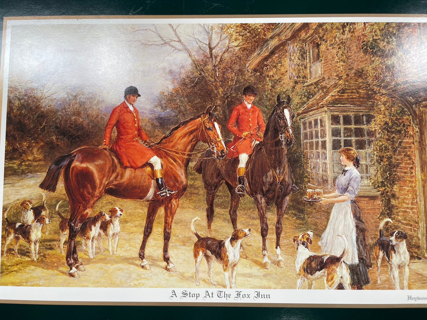 Set of Eight Vintage Hunting Scene Place Mats With Cork Back