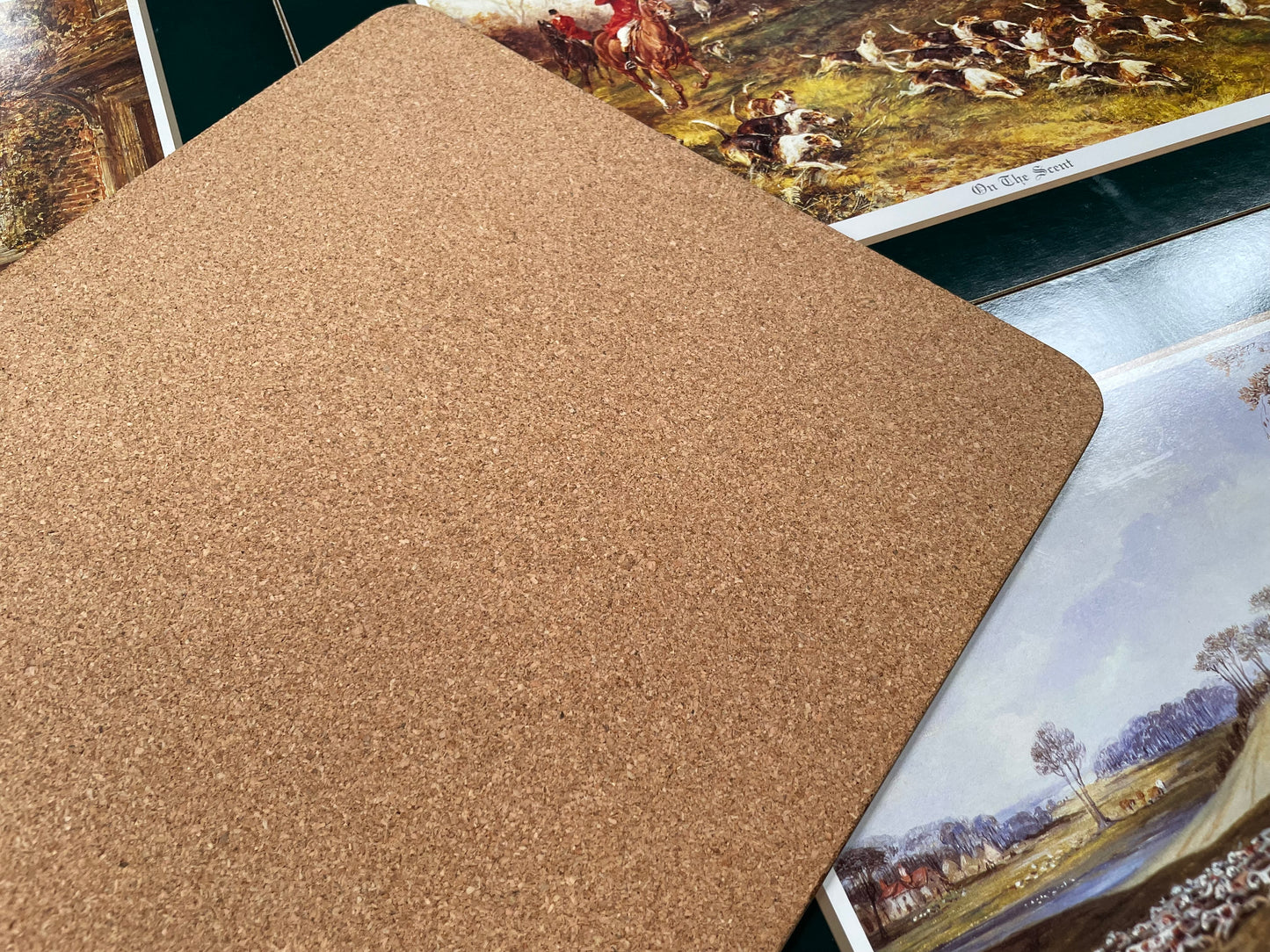 Set of Eight Vintage Hunting Scene Place Mats With Cork Back