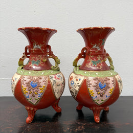 Pair Antique Satsuma Hand Painted Vases (1 a/f)