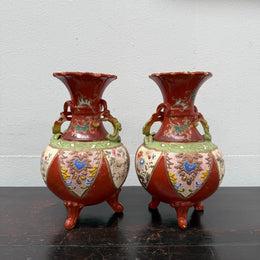 Pair Antique Satsuma Hand Painted Vases (1 a/f)