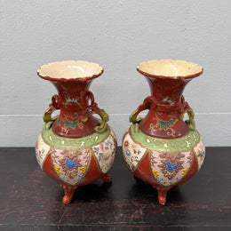 Pair Antique Satsuma Hand Painted Vases (1 a/f)