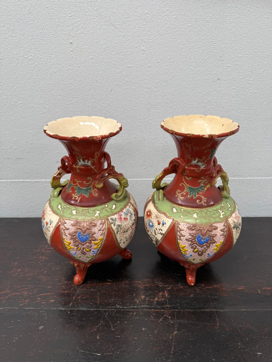 Pair Antique Satsuma Hand Painted Vases (1 a/f)