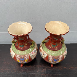 Pair Antique Satsuma Hand Painted Vases (1 a/f)