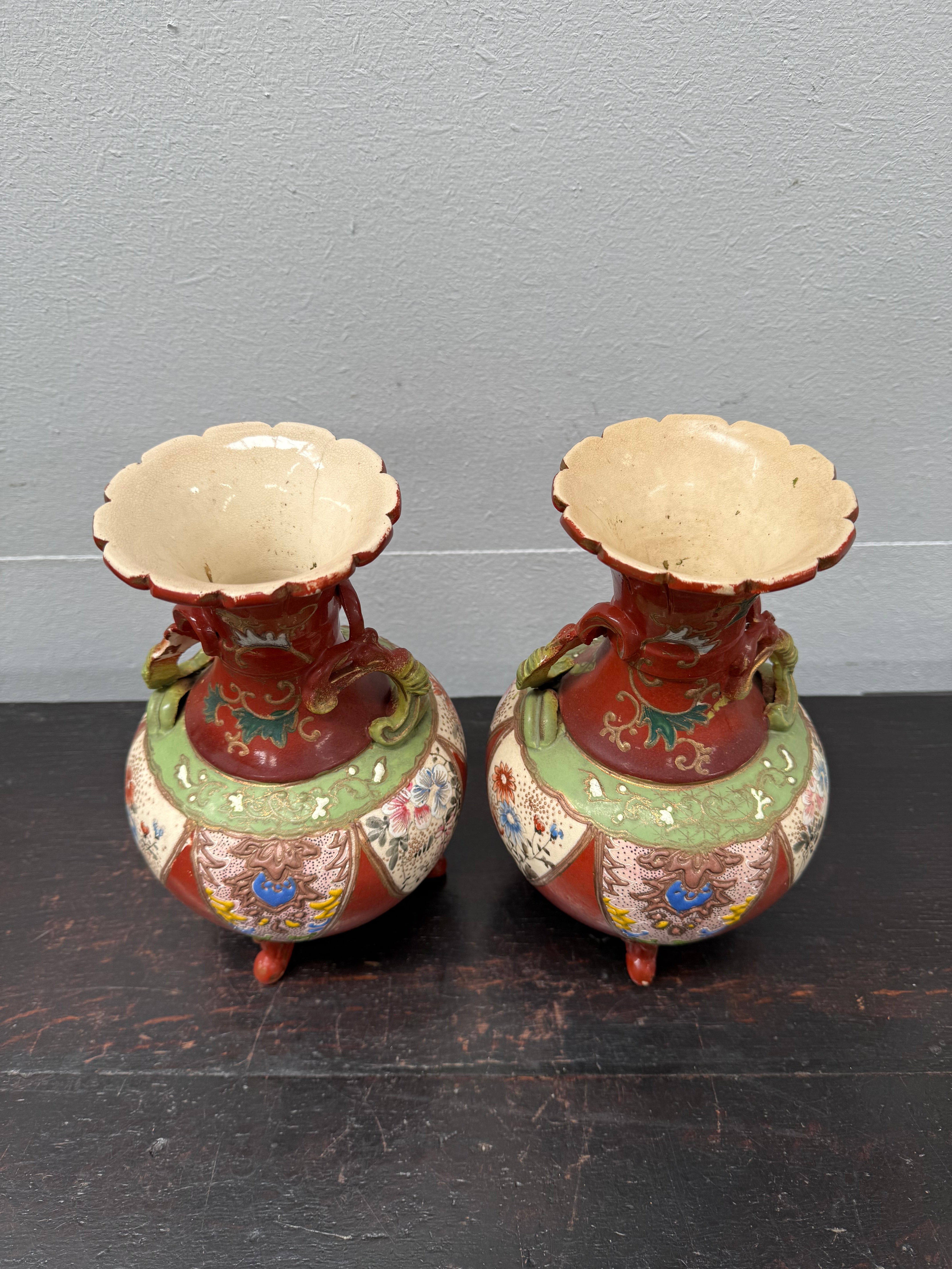 Pair Antique Satsuma Hand Painted Vases (1 a/f) | Antique & Vintage | Moonee Ponds Antiques | Australia Wide
