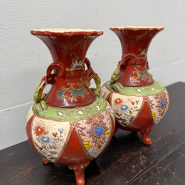 Pair Antique Satsuma Hand Painted Vases (1 a/f)