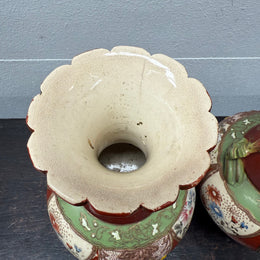 Pair Antique Satsuma Hand Painted Vases (1 a/f)
