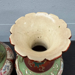 Pair Antique Satsuma Hand Painted Vases (1 a/f)