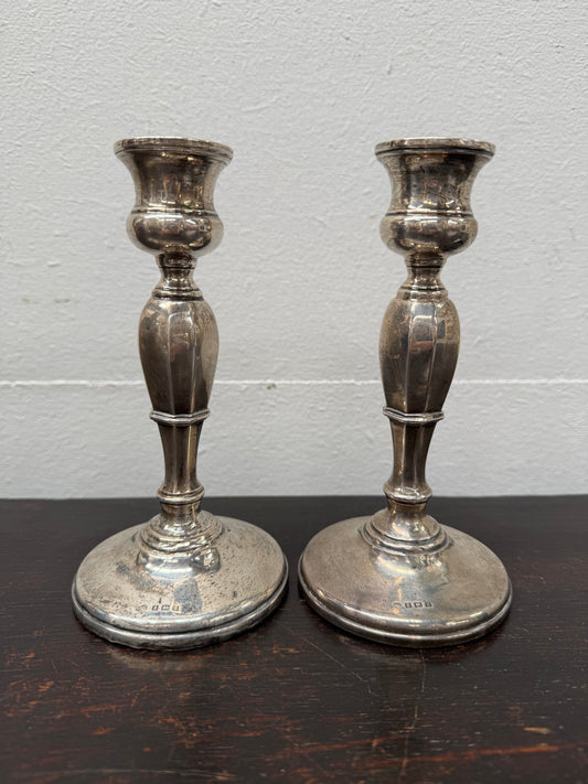 Pair Sterling Silver Birmingham Art Deco Style Candlesticks