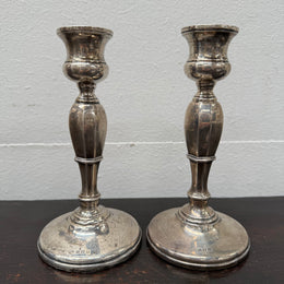 Pair Sterling Silver Birmingham Art Deco Style Candlesticks