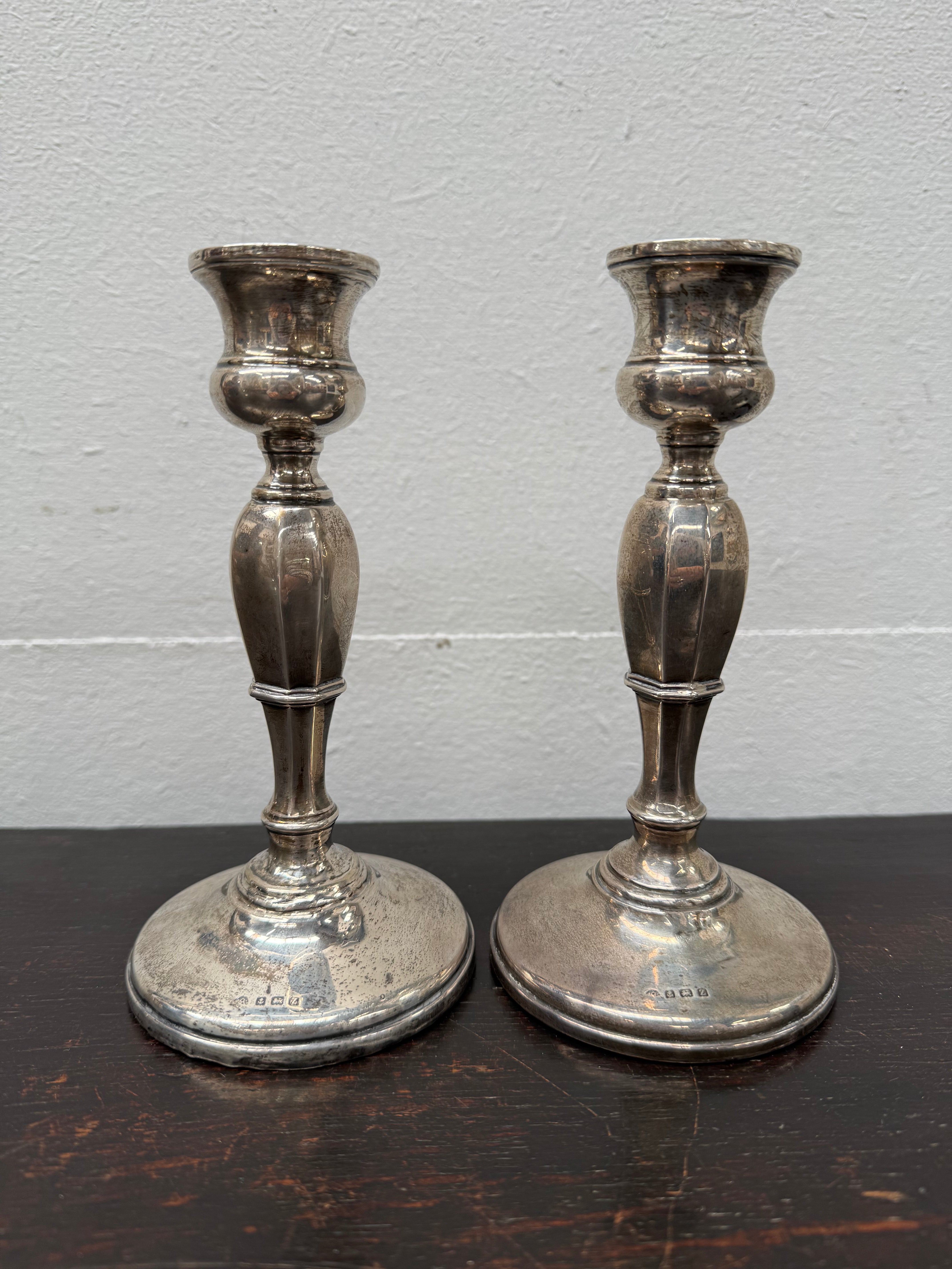 Pair Sterling Silver Birmingham Art Deco Style Candlesticks | Antique & Vintage | Moonee Ponds Antiques | Australia Wide Delivery